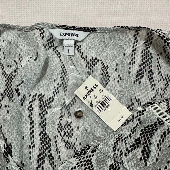 NWT Express Womens Blouse Snake Python Front Tie Ruffled Soft Rayon Top Size L - Picture 9 of 10